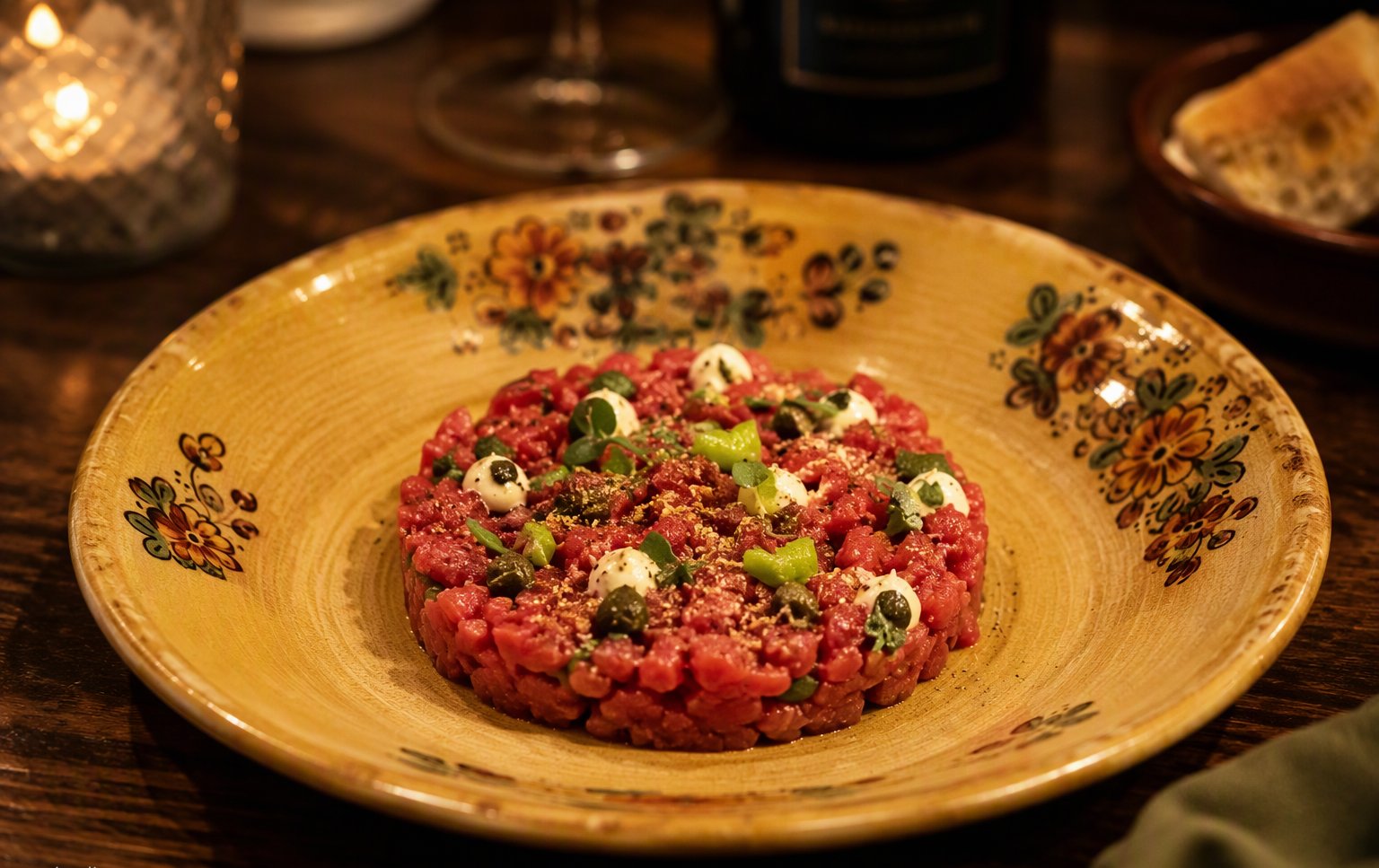 La tartare di manzo sulle ceramiche d'autore